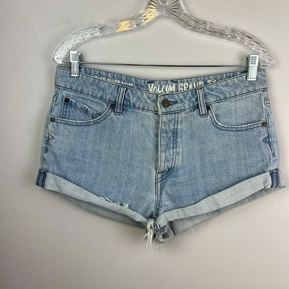Volcom Stoned Rolled Jean Shorts Size 28/7 Cotton Festival Summer Beach Surf